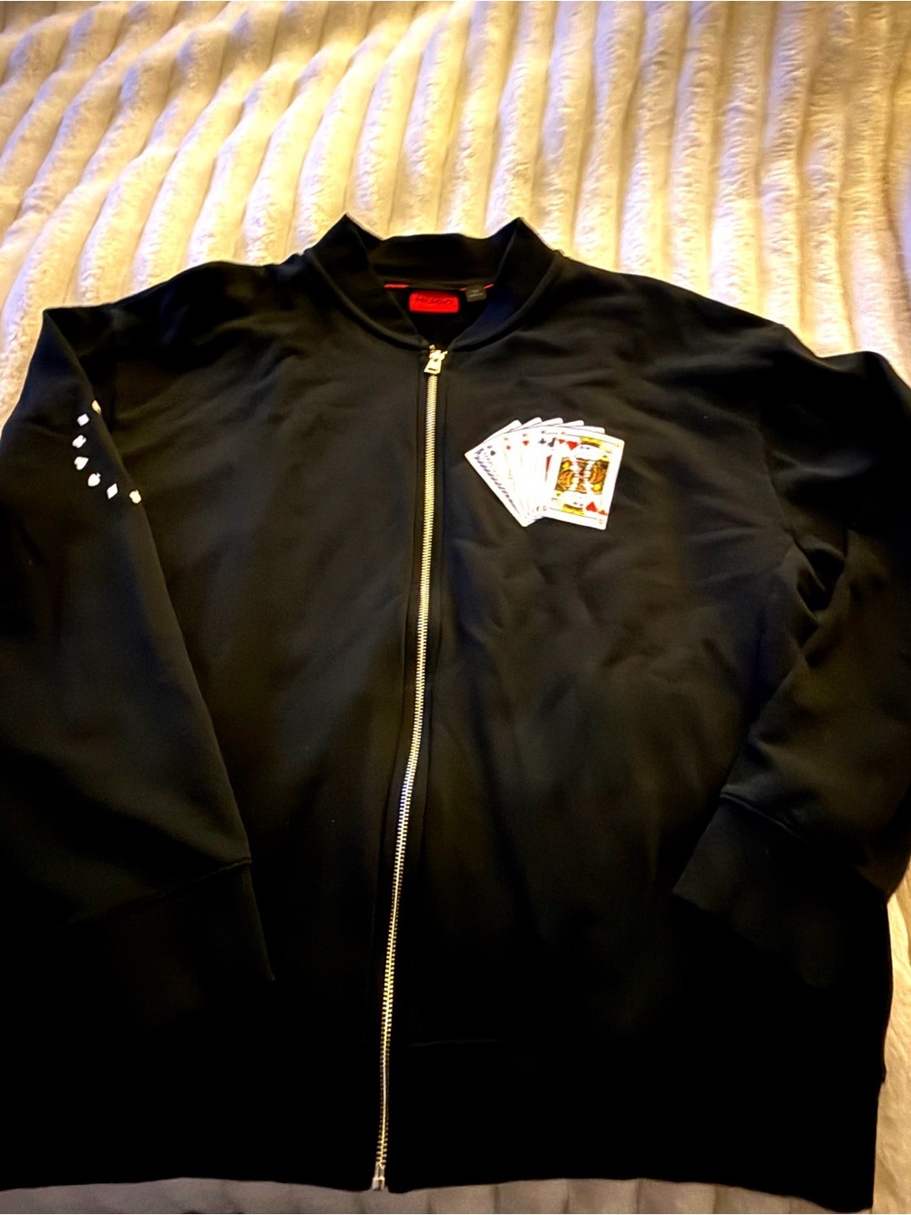 Hugo Boss Black Zip-Up Jacket with Playing Card Patch